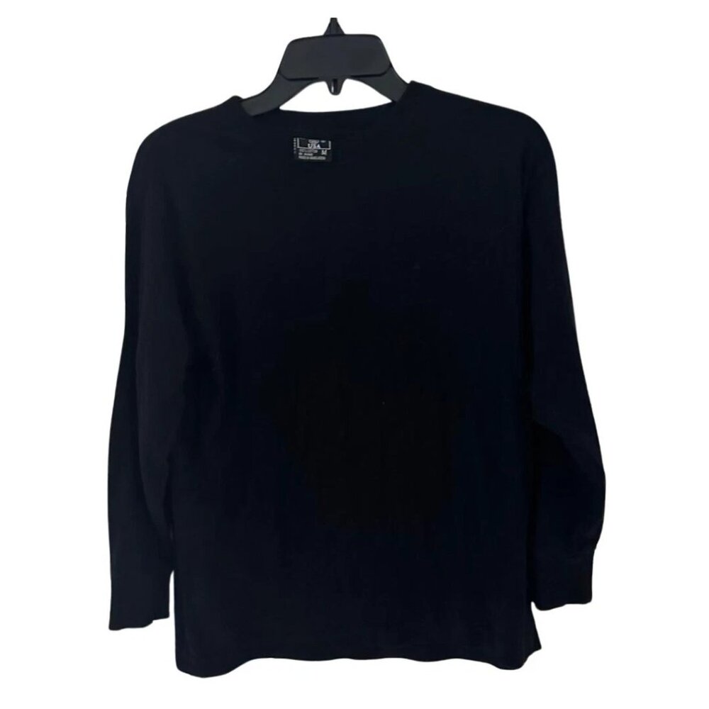 Men’s Black Long Sleeve T-Shirt Size M Basic Plain Crew Neck Casual Tee Top